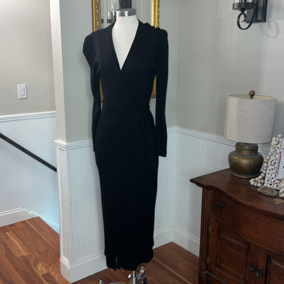 Sabina Musayev Dresses & Skirts - Sabine Musayev metallic black wrap dress. Size large excellent condition.